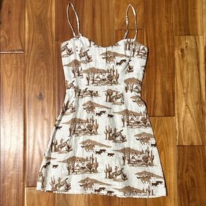 Reformation Cream and Brown Printed Dress